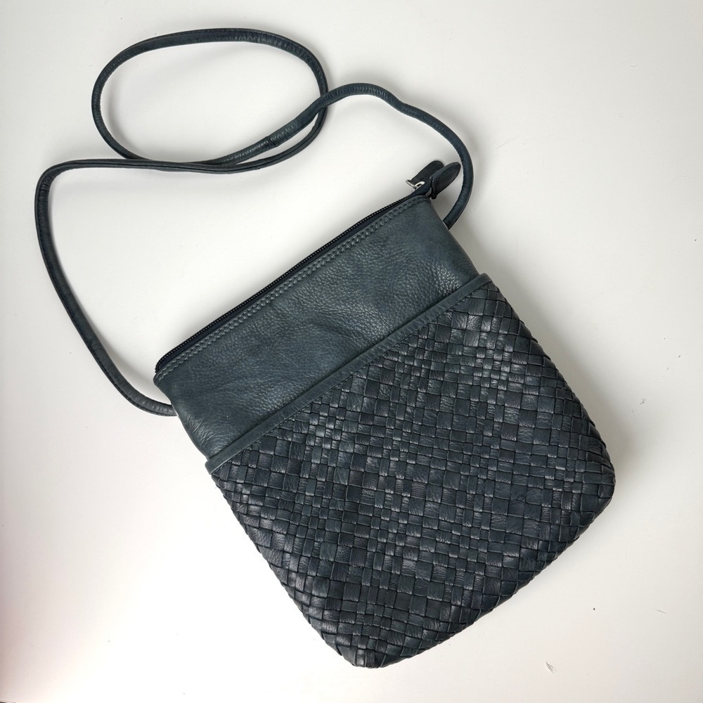 ili New York Genuine Leather Woven Crossbody Mini Bag